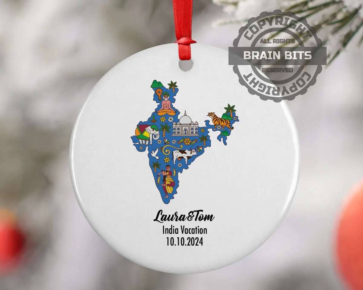 India Cultural Map Ornament, Engagement, Married, Travel, Gift for Engaged Couple, Engagement Gift, Trip, Vacation Souvenir