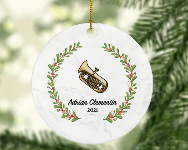 Tuba Christmas Ornament Personalized - Musical Instrument Playing Tuba Gift for Tubaist Tubist - Custom Name Year