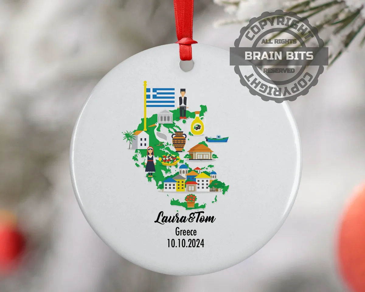 Greece, Ornament, Engagement, Married, Travel, Gift for Engaged Couple, Engagement Gift, Trip, Vacation Souvenir