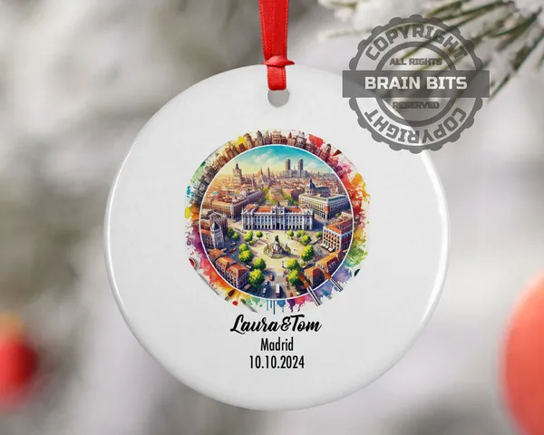Madrid, Spain, Ornament, Engagement, Married, Travel, Gift for Engaged Couple, Engagement Gift, Trip, Vacation Souvenir