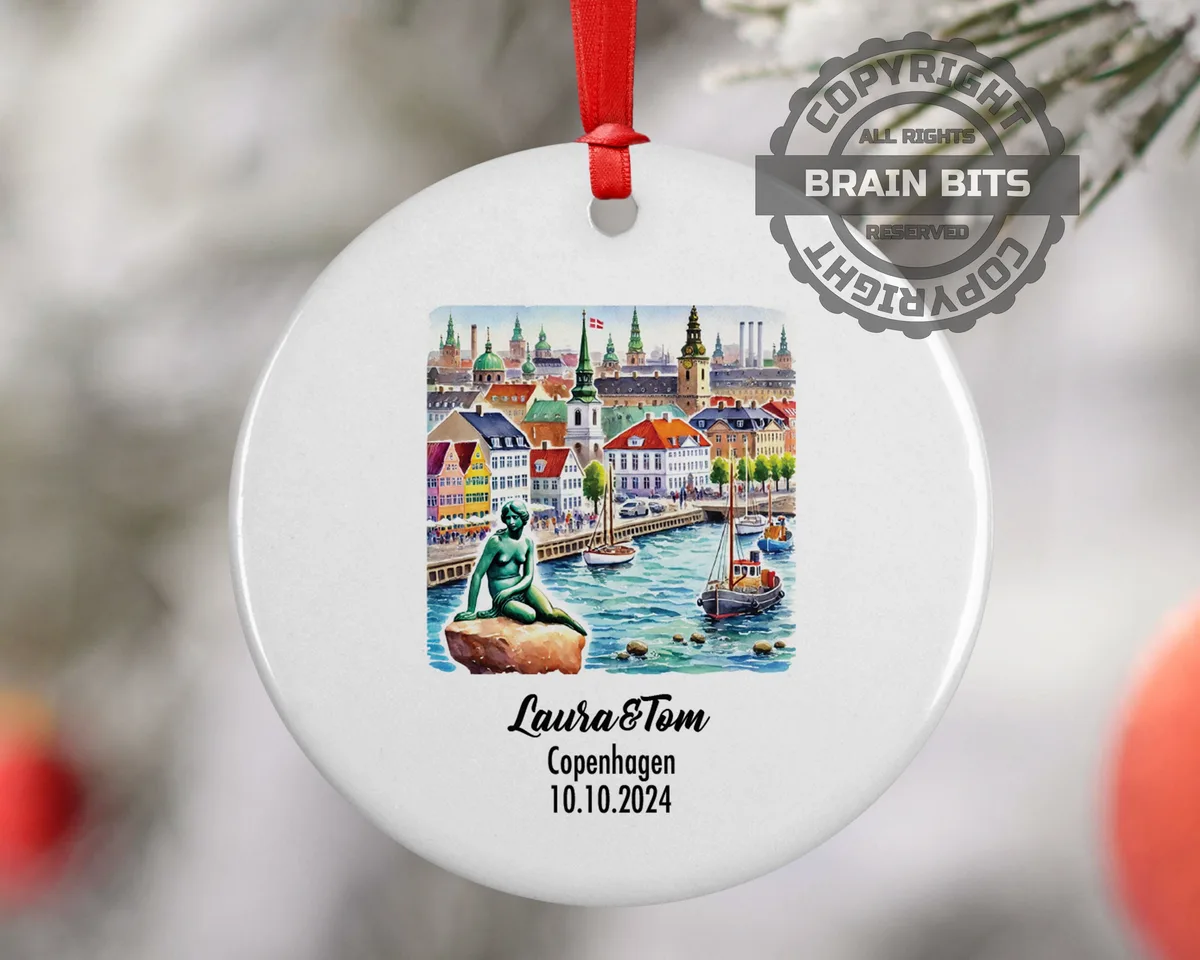 Copenhagen, Denmark, Ornament, Engagement, Married, Travel, Gift for Engaged Couple, Engagement Gift, Trip, Vacation Souvenir