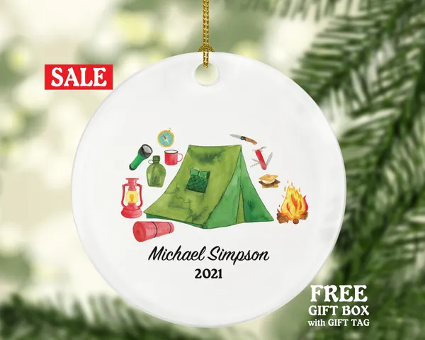 Camper Ornament - Camping Tent Christmas Tent Fire Vacation Trip Recreational Personalized Gift