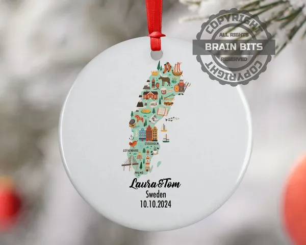 Sweden Cultural Map, Ornament, Engagement, Married, Travel, Gift for Engaged Couple, Engagement Gift, Trip, Vacation Souvenir