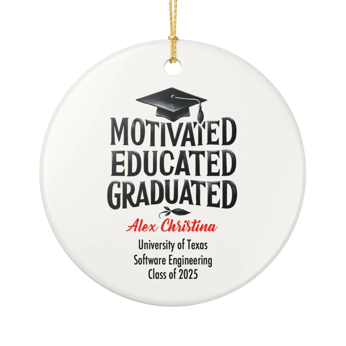 Motivated Educated Graduated Ornament 2025 Personalized Graduation Gift Custom Name Grad Cap Ceramic Keepsake