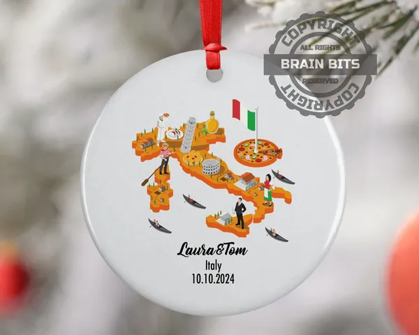 Italy Cultural Map Ornament, Engagement, Married, Travel, Gift for Engaged Couple, Engagement Gift, Trip, Vacation Souvenir