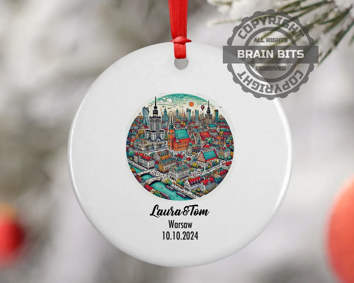 Warsaw, Poland, Ornament, Engagement, Married, Travel, Gift for Engaged Couple, Engagement Gift, Trip, Vacation Souvenir
