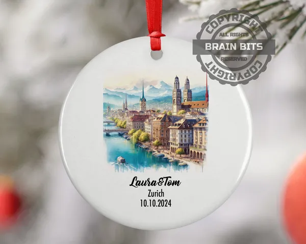 Zurich, Switzerland, Ornament, Engagement, Married, Travel, Gift for Engaged Couple, Engagement Gift, Trip, Vacation Souvenir