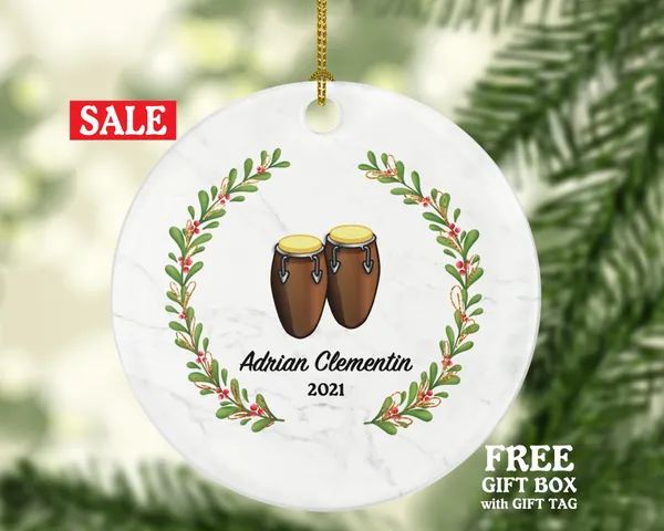 Bongo Drum Instrument Christmas Ornament Personalized - Musical Instrument Player Music Lover Custom Holiday Gift for Musician