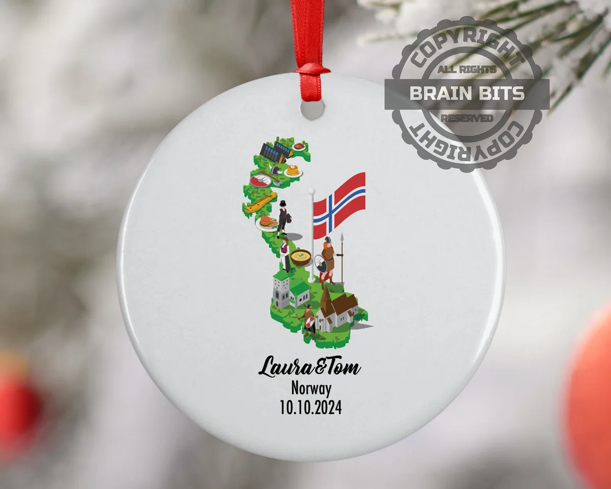 Norway Cultural Map, Ornament, Engagement, Married, Travel, Gift for Engaged Couple, Engagement Gift, Trip, Vacation Souvenir
