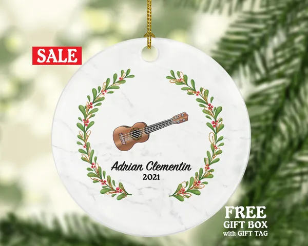 Guitar Christmas Ornament Personalized - Musical Instrument Guitarist Playing Guitar Gift for Guitarist - Custom Name Year