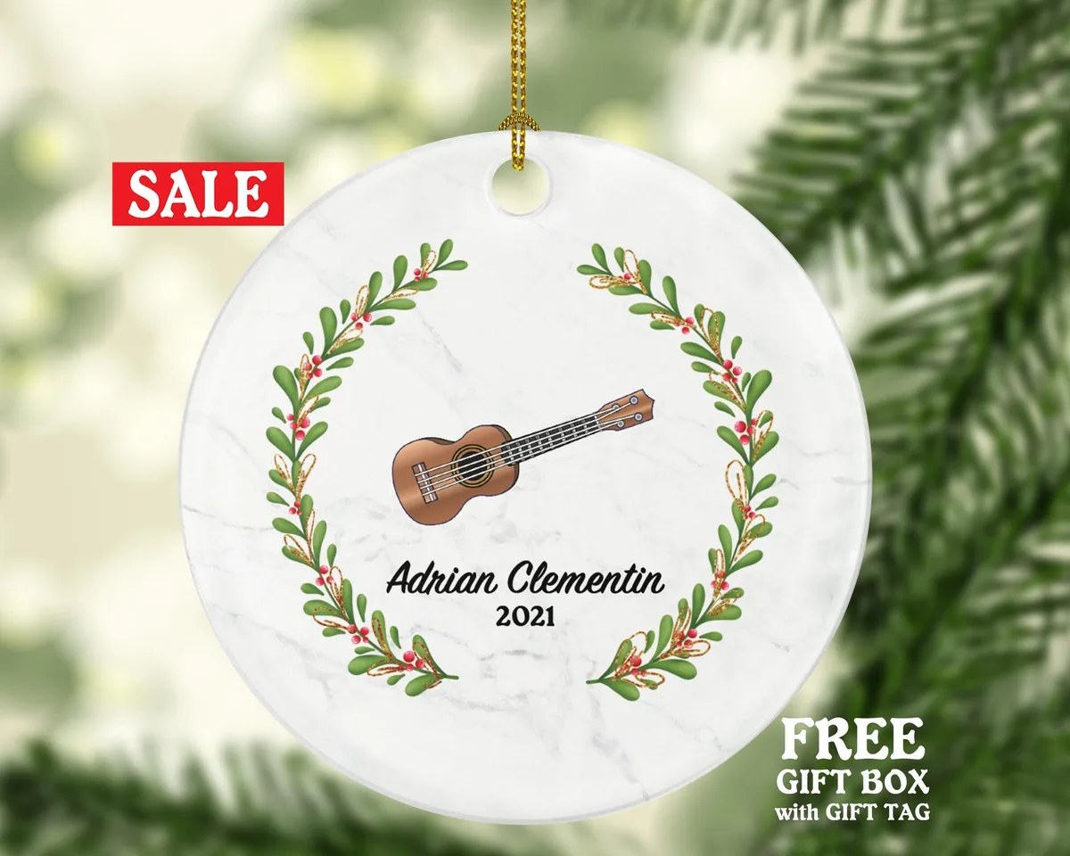 Guitar Christmas Ornament Personalized - Musical Instrument Guitarist Playing Guitar Gift for Guitarist - Custom Name Year