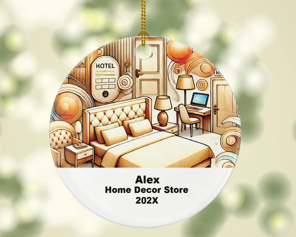Personalized Hotel Ornament – Custom Hospitality Gift – Travel and Hotel Business Ornament with Name and Year