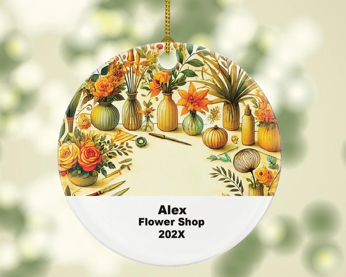 Personalized Flower Shop Ornament – Custom Florist Gift – Floral Business Ornament with Name and Year