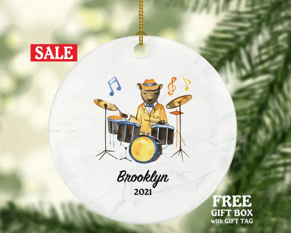 Drum Player Drummer Christmas Ornament Personalized - Drum Set Musical Instrument Drum Set Player Gift for Drums Player - Custom Name Year