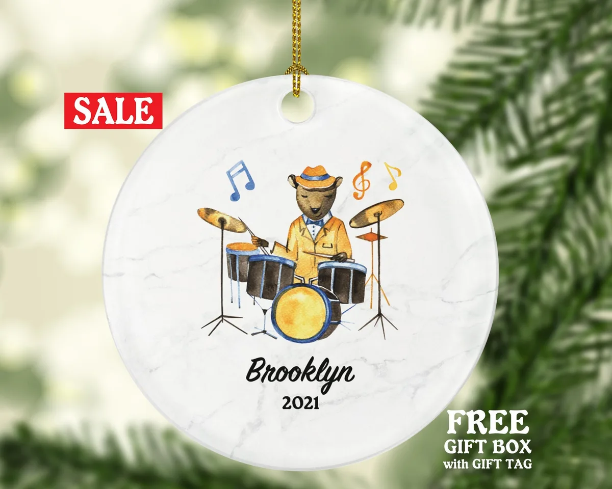 Drum Player Drummer Christmas Ornament Personalized - Drum Set Musical Instrument Drum Set Player Gift for Drums Player - Custom Name Year