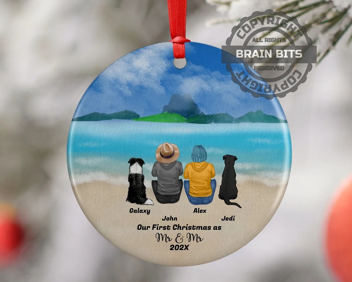 Personalized Mr and Mr Gay Couple Christmas Ornament with Pet Custom Ceramic Keepsake for Couples Dog Cat Owners Announcement Holiday Gift