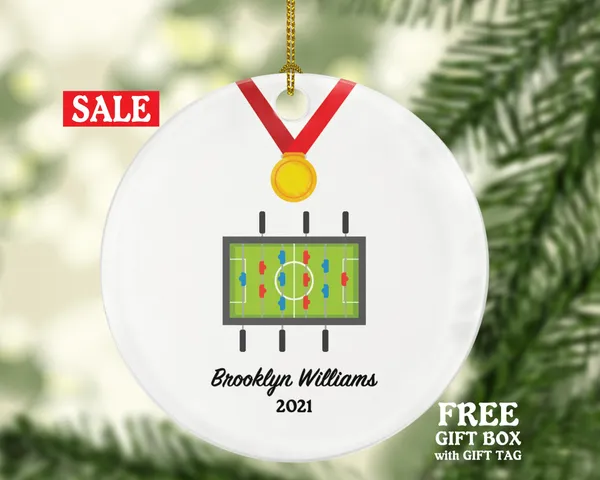 Table Soccer Christmas Ornament Personalized - Playing Soccer Goal Keeper Saver Coach Team Player Gift Gamer Sports Match Custom Ball Kick