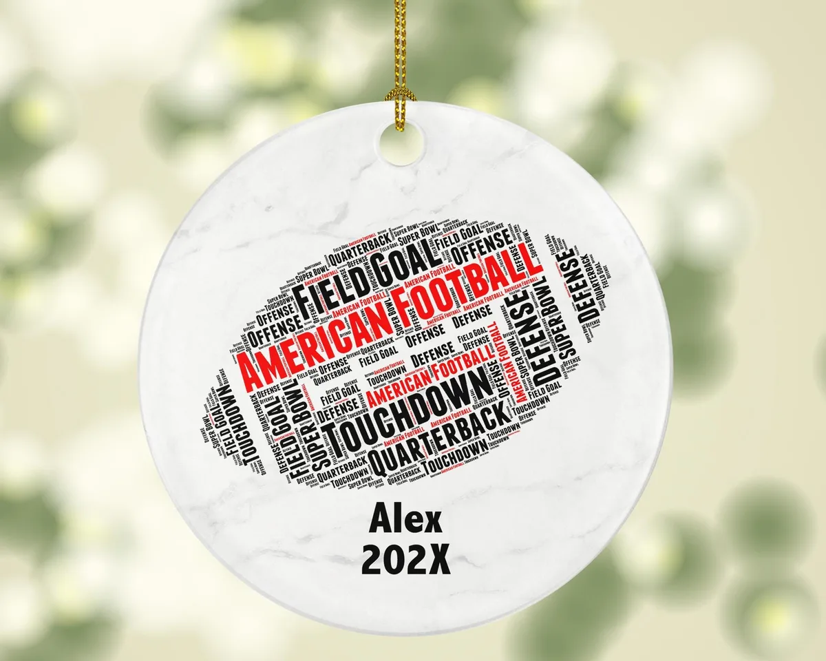 Personalized American Football Christmas Ornament – Custom Sports Gift – Quarterback Touchdown Ornament – Football Player Keepsake