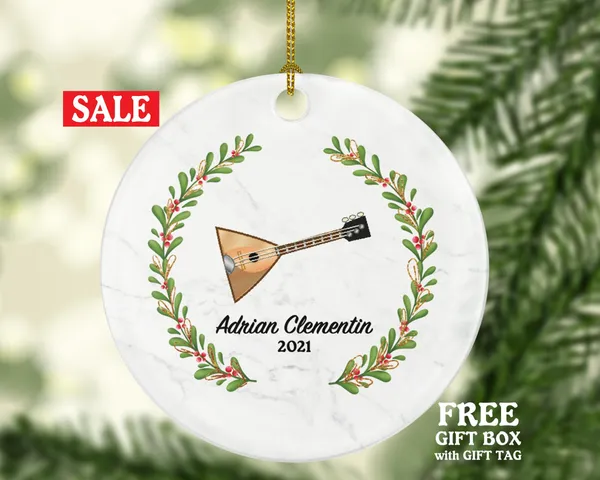 Balalaika Instrument Christmas Ornament Personalized - Musical Instrument Player Music Lover Custom Holiday Gift for Musician