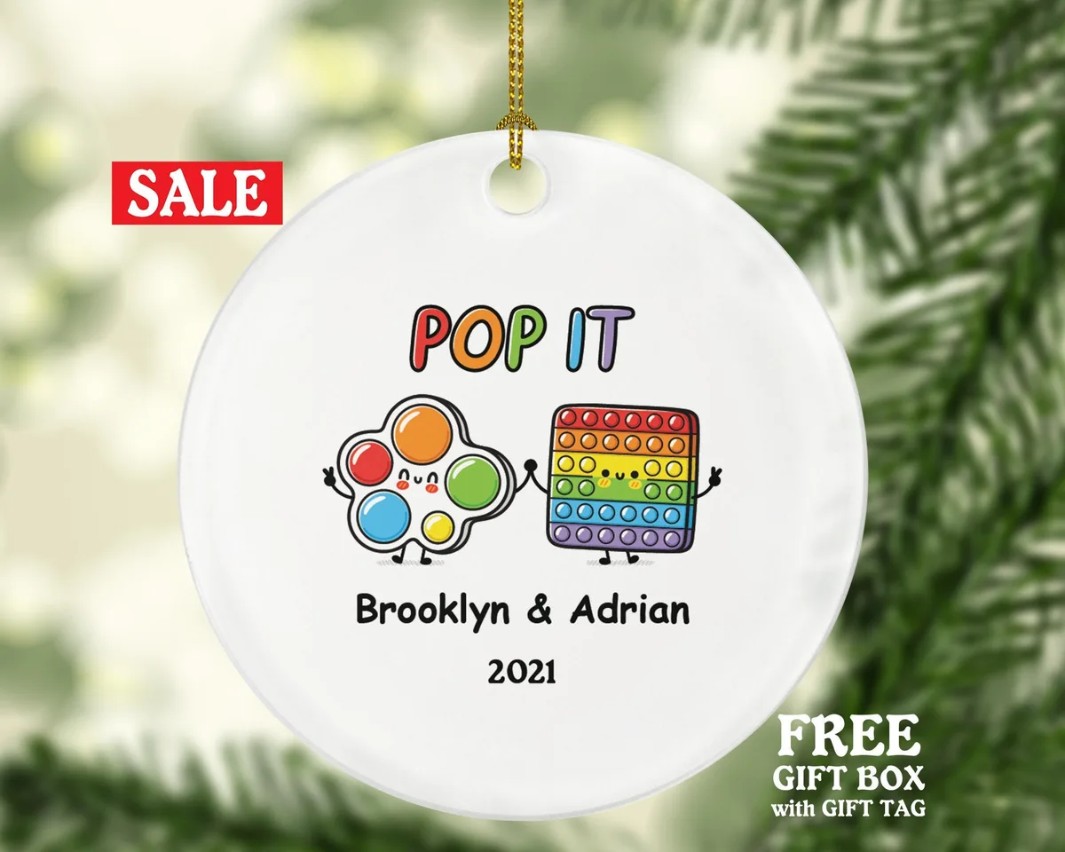 Poppit Toy Ornament for 2, Kids Toy Pop It Fidget Toy Personalized Christmas Gift, Poppit Lover - Friends or Couples Ornament