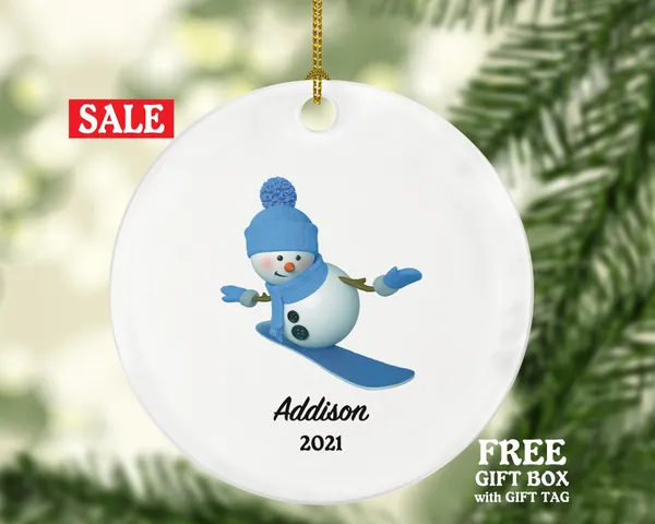 Snowboard Christmas Ornament Personalized, Snowboard Trip Vacation, Winter Sports Ornament
