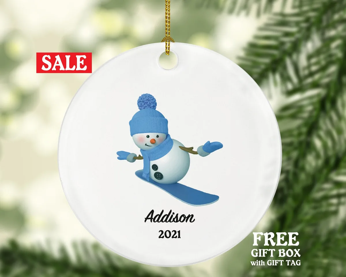 Snowboard Christmas Ornament Personalized, Snowboard Trip Vacation, Winter Sports Ornament