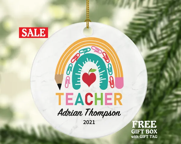 Teacher Ornament Personalized - Custom Gift from Student Appreciation Mr Mrs School Rainbow Graduate Graduation