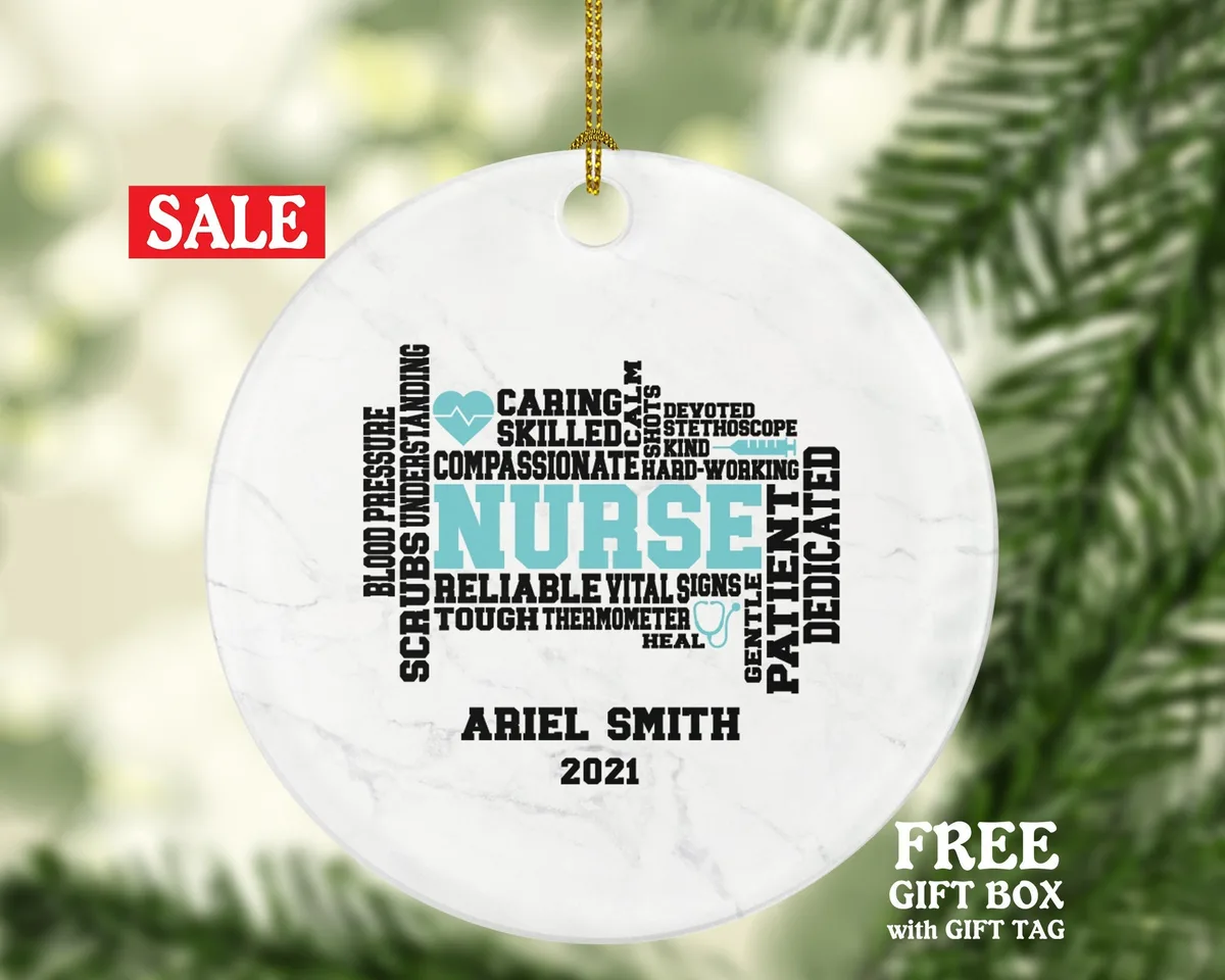 Nurse  Wordart Christmas Ornament Personalized - Nursing Registered Nurse Health Worker Gift from Patient for Nurse RN Custom Medical
