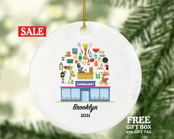 Supermarket Worker, Cashier, Owner Christmas ornament Personalized - Gift For Front Line Hero Essential Worker In Grocery Store, Custom Name