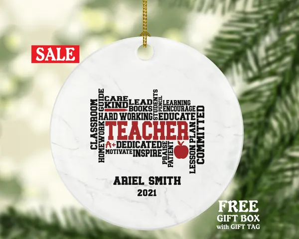 Outstanding Teacher Ornament Personalized - Custom Gift from Student Appreciation Mr Mrs School Graduate Graduation