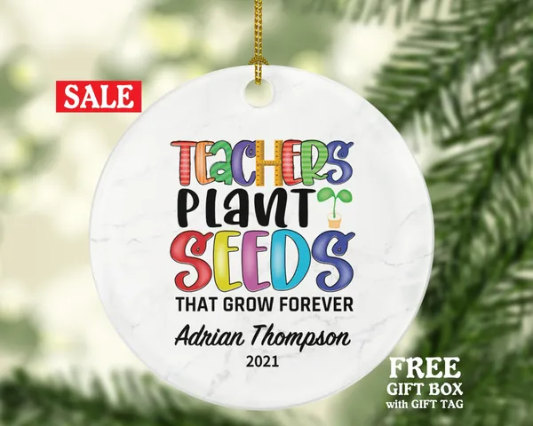 Teacher Ornament Personalized - Daycare Preschool Montessori Teacher Plant Seeds Custom Gift from Student Appreciation Mr Mrs School