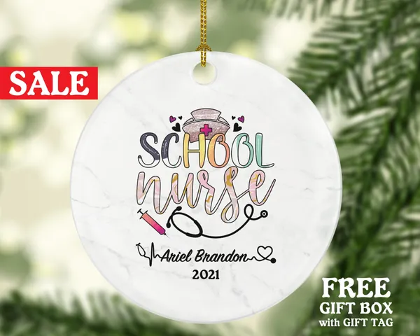 School Nurse Christmas Ornament Personalized -  Nurse Registered Health Worker Gift from Patient for Nurse RN Custom Medical