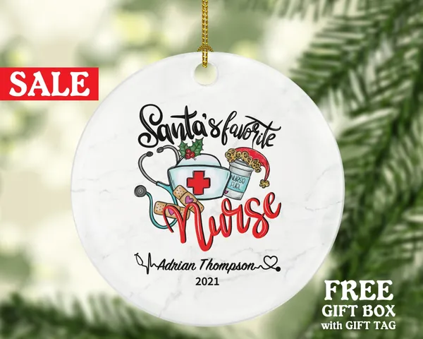Santa's Favorite Nurse Registered Health Worker Gift from Patient for Nurse RN Custom Medical Personalized Ornament