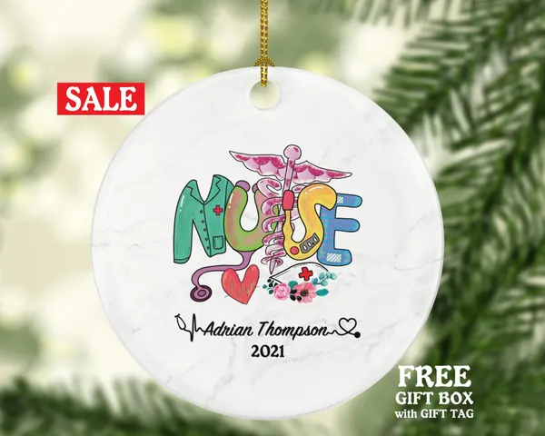 Nurse Christmas Ornament Personalized - Nursing Registered Nurse Health Worker Gift from Patient for Nurse RN Custom Medical