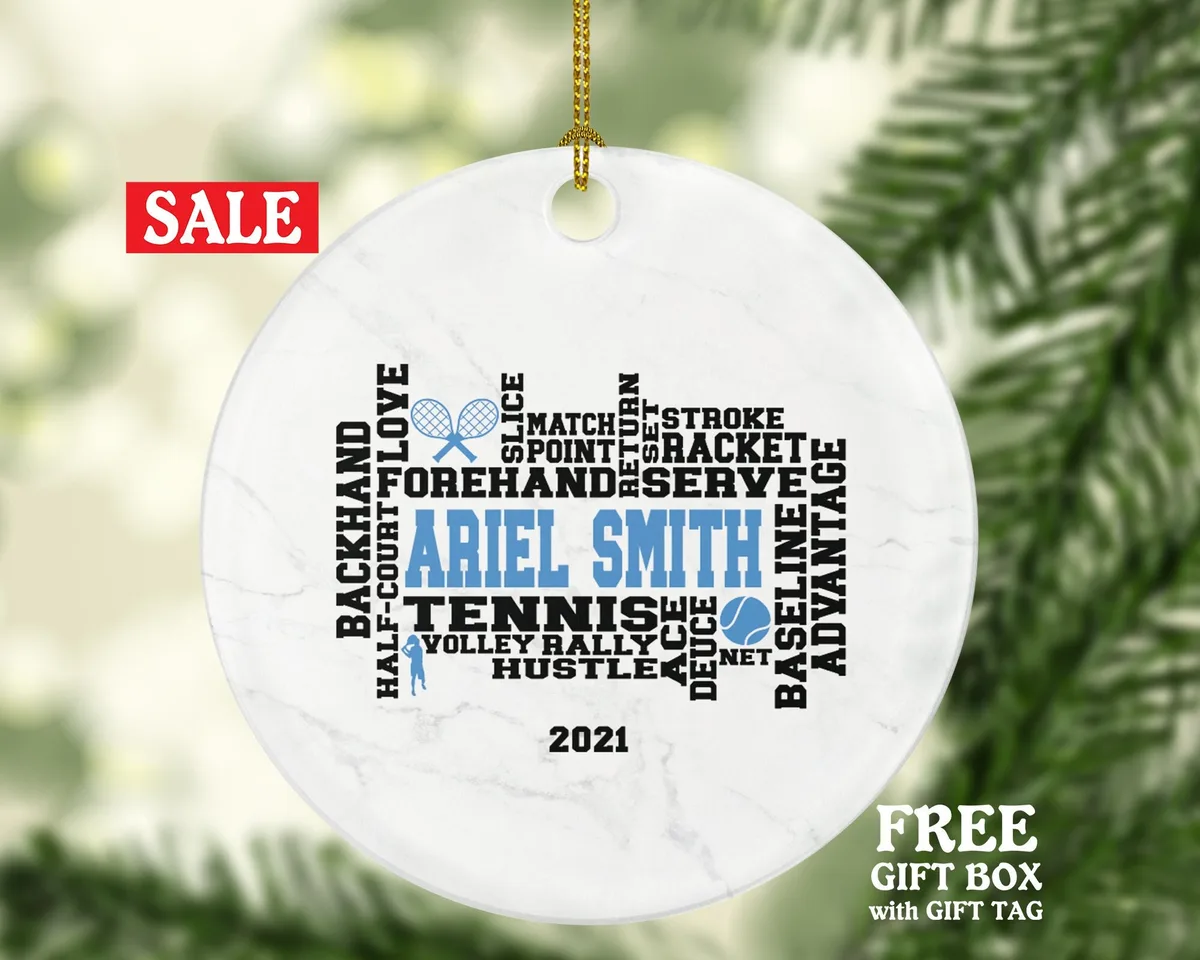 Tennis Player Gamer Christmas Ornament - Personalized Sports Custom Name Gift Coach Team Hobby Fan Gift