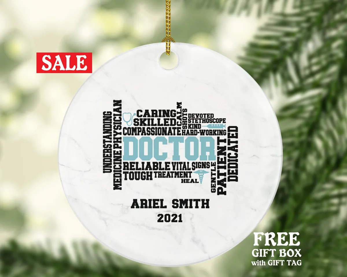 Doctor Christmas Ornament Personalized - Medical Doctor Health Worker Gift from Patient for Physician Practitioner MD