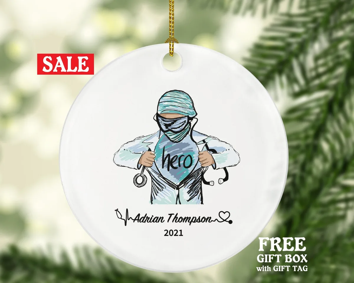 Hero Medical Doctor Christmas Ornament Personalized Health Worker Gift from Patient for Nurse Physical Therapist Practitioner MD RN PT
