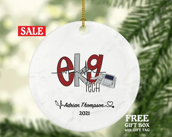 Electrocardiogram Technician EKG Tech Christmas Ornament Personalized - Heartbeat Gift Health Worker School Student Graduation Gifts