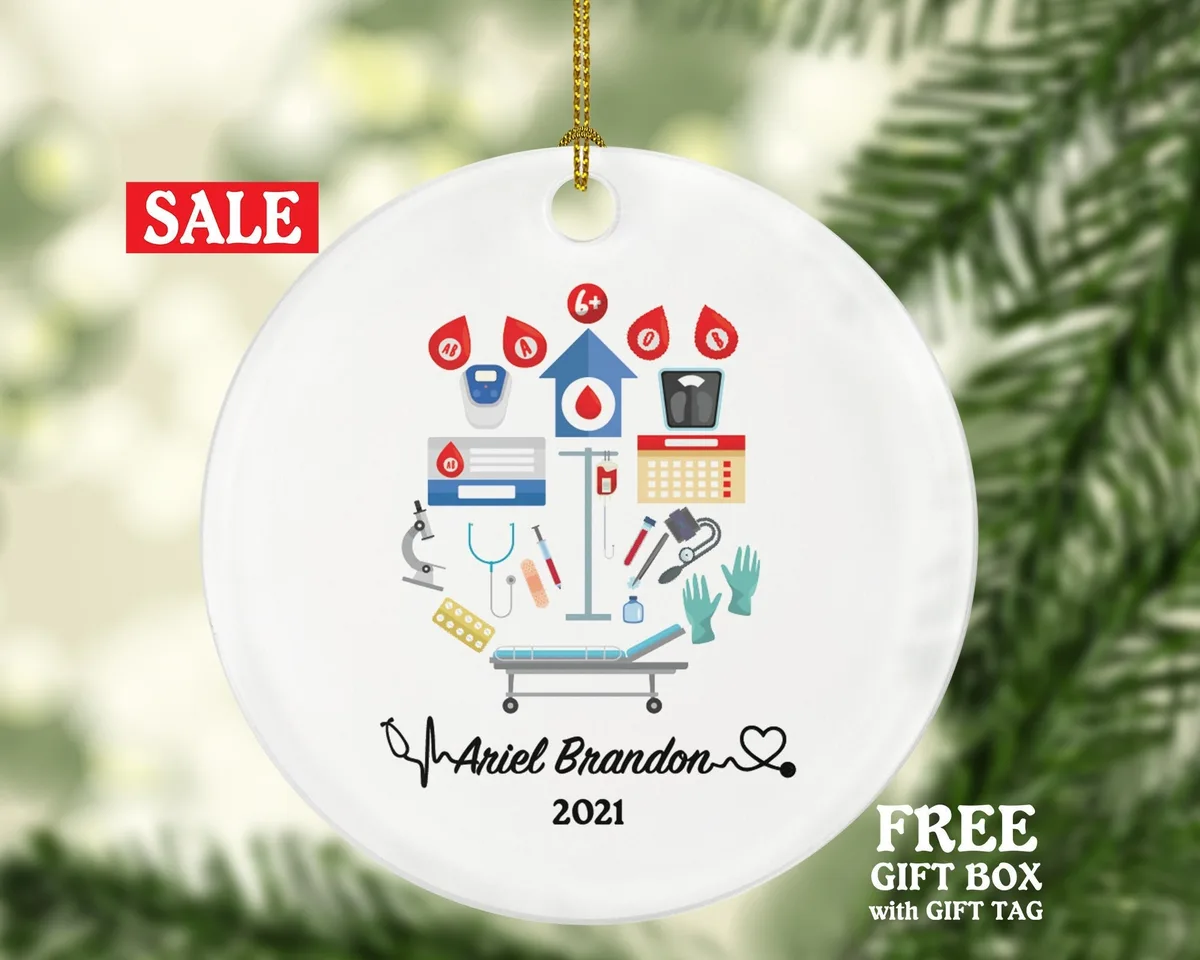 Blood Donation Worker Personalized Christmas Ornament - Health Worker Gift from Patient for Nurse Physician Medical Doctor