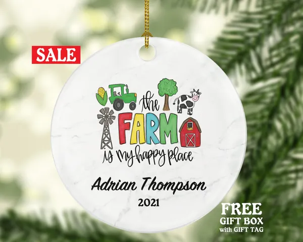 Farm Christmas Ornament Personalized - Farmer Farm Worker Gift - Custom Name Year