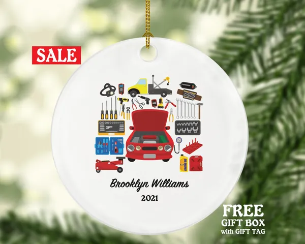 Car Mechanic Christmas Ornament for Repair Man Personalized - Mechanical Engineer, Custom Gift for Husband Dad Him