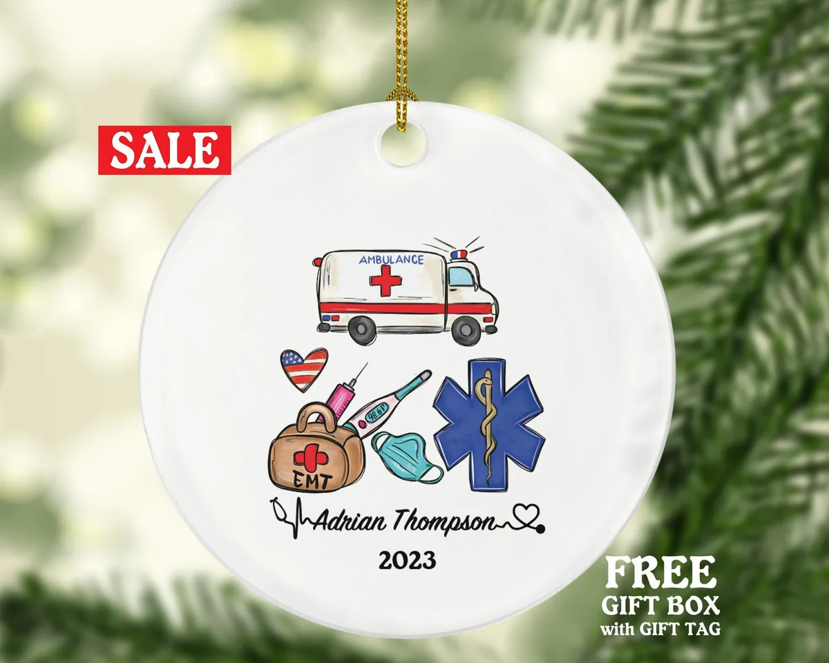 Emergency Medical Technician  EMT Christmas Ornament Personalized - Fist Responder Ambulance Custom Name Year Holiday Gift