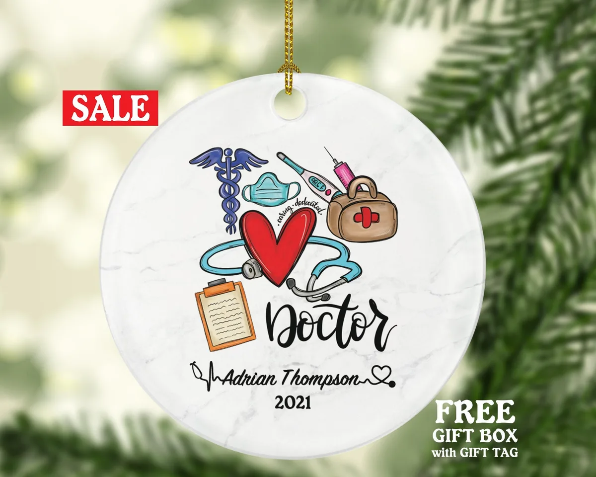 Doctor Christmas Ornament Personalized - Medical Doctor Health Worker Gift from Patient for Physician Practitioner MD