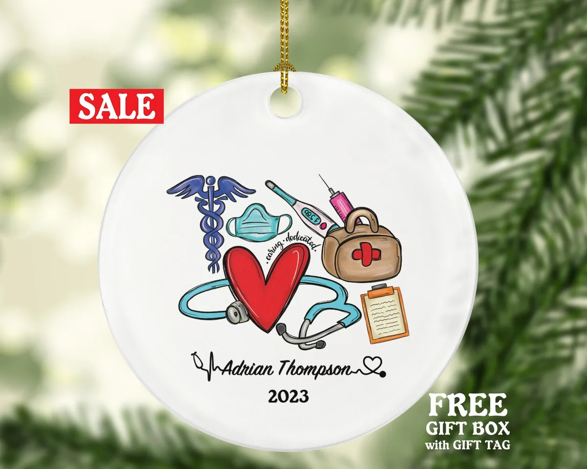 Doctor Christmas Ornament Personalized - Nurse Ambulance Aid Therapist Surgeon Medical Dr Physician Gift for MD RN - Custom Name Year