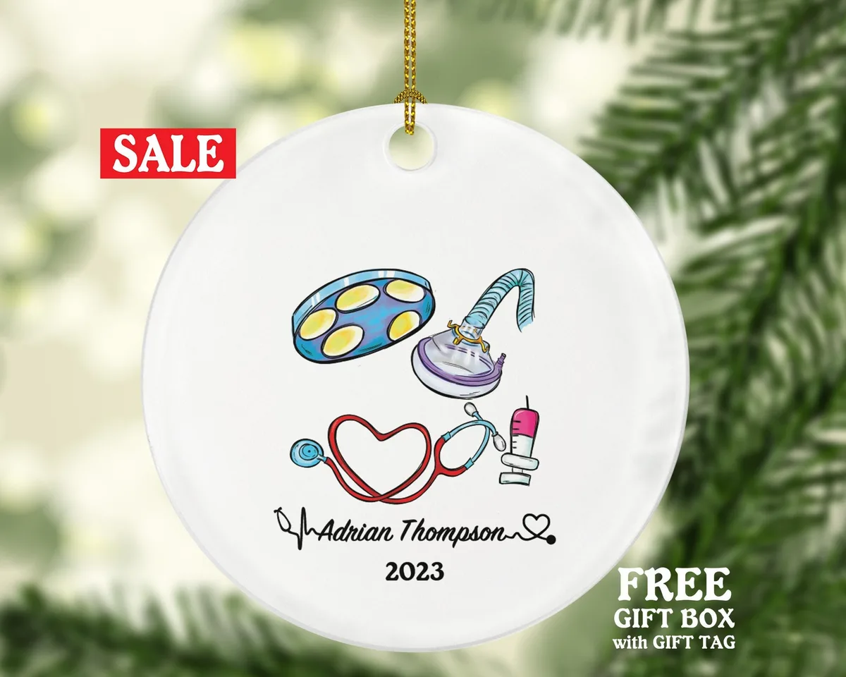 Surgeon Doctor Christmas Ornament Personalized - Surgery Medical Dr Anesthesiologists Gift for MD - Custom Name Year