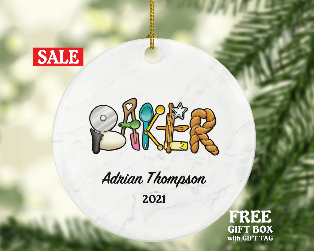Baker Christmas Ornament Personalized - Bakery Pastry Gift for a Chef Custom Name Cook Cooker Cook Dessert Boss Employee Gift