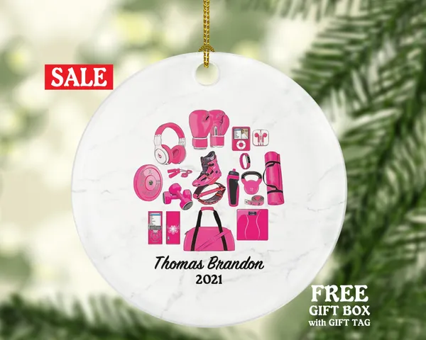 Fitness Pilates Yoga Workout Christmas Ornament Personalized - Personal Trainer Custom Healthy Lifestyle Training Exercise PT Gift