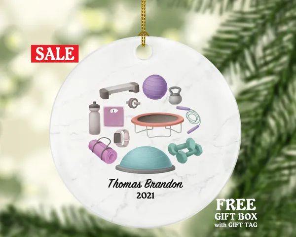 Fitness Pilates Yoga Workout Christmas Ornament Personalized - Personal Trainer Custom Healthy Lifestyle Training Exercise PT Gift