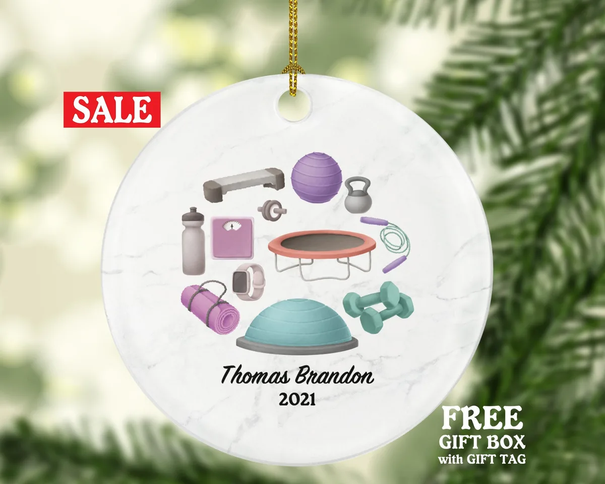 Fitness Pilates Yoga Workout Christmas Ornament Personalized - Personal Trainer Custom Healthy Lifestyle Training Exercise PT Gift