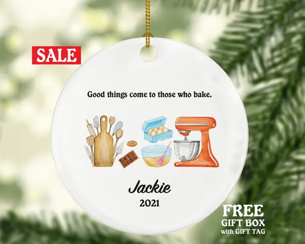 Bakery Personalized Ornament Mixer Egg Baker Pastry Gift for a Chef Custom Name Hand Stand Mixer Cook Cooker Cook Dessert Boss Employee Gift